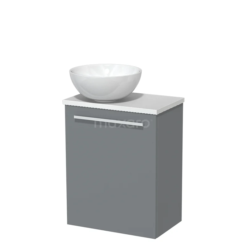 Toilet unit with wash basin | 41 cm Mid grey Flat front High-gloss white Ceramic countertop wash basin Matte white worktop TMK10-05240