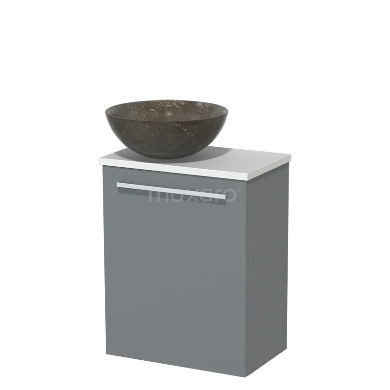 Toilet unit with wash basin | 41 cm Mid grey Flat front Blue stone Natural stone countertop wash basin Matte white worktop TMK10-05241