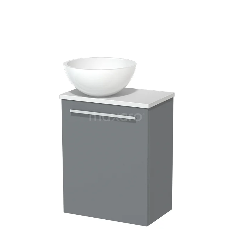 Toilet unit with wash basin | 41 cm Mid grey Flat front High-gloss white Mineral marble countertop wash basin Matte white worktop TMK10-05242