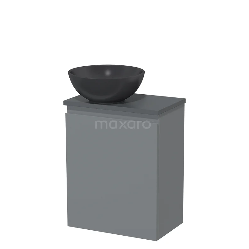 Toilet unit with countertop wash basin | 41 cm Mid grey Handleless front Matte black Quartz wash basin Dark grey worktop TMK10-05274