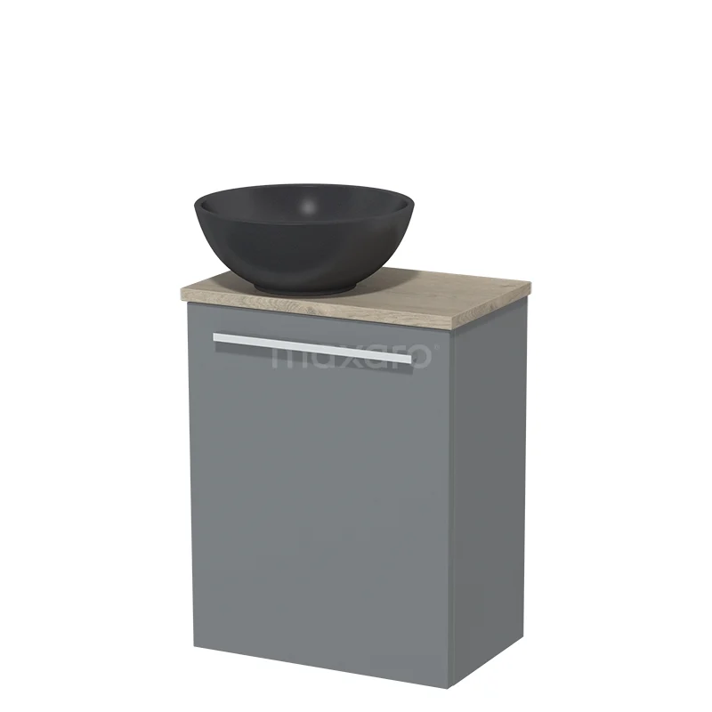 Toilet unit with wash basin | 41 cm Mid grey Flat front Matte black Quartz countertop wash basin Light grey oak worktop TMK10-05324