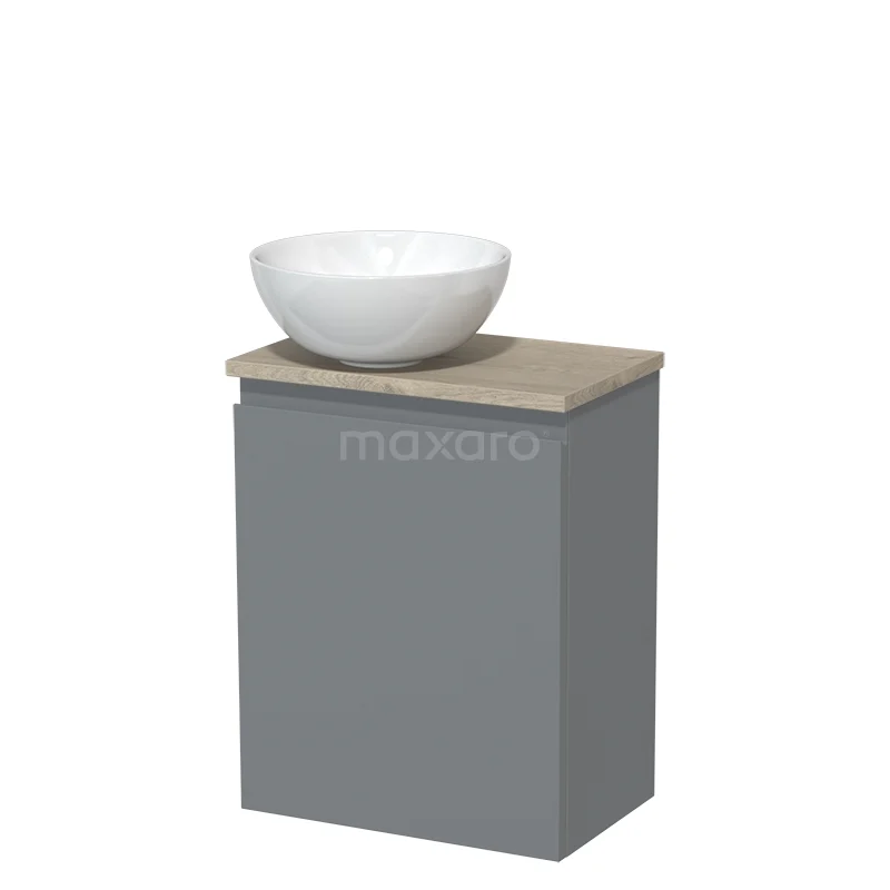 Toilet unit with countertop wash basin | 41 cm Mid-grey Handleless front High-gloss white Ceramic basin Light grey oak worktop TMK10-05330