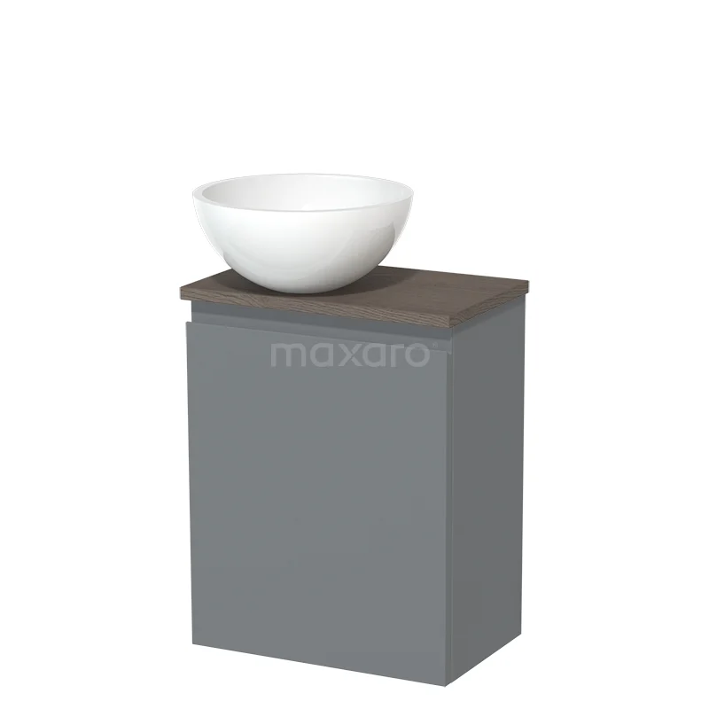 Toilet unit with countertop wash basin | 41 cm Mid grey Handleless front High-gloss white Mineral marble basin Dark brown oak worktop Dark brown oak worktop TMK10-05357