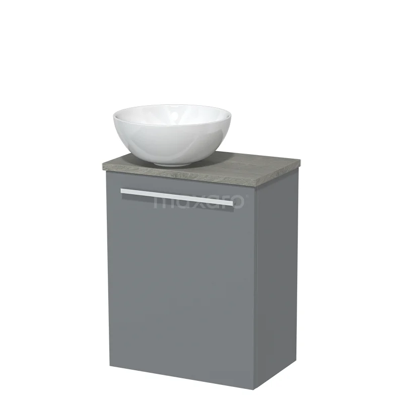 Toilet unit with wash basin | 41 cm Mid grey Flat front High-gloss white Ceramic countertop wash basin Grey oak worktop TMK10-00713
