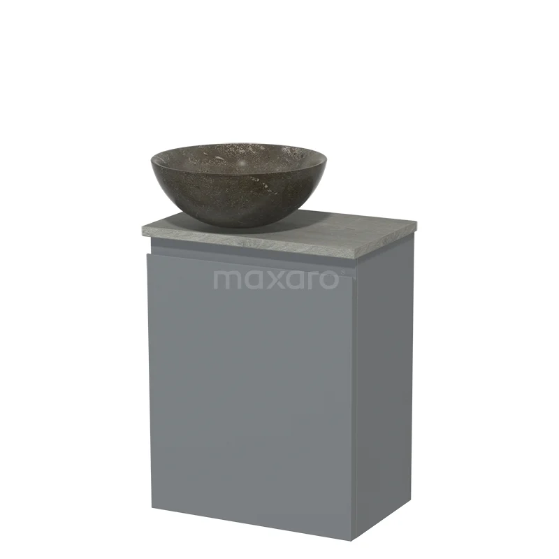 Toilet unit with wash basin | 41 cm Mid grey Handleless front Blue stone Natural stone Countertop wash basin Natural stone worktop Grey oak worktop TMK10-00729