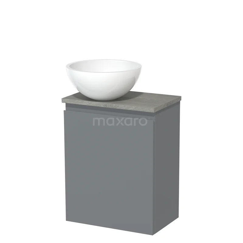 Toilet unit with countertop wash basin | 41 cm Mid grey Handleless front High-gloss white Mineral marble worktop Grey oak worktop TMK10-00730