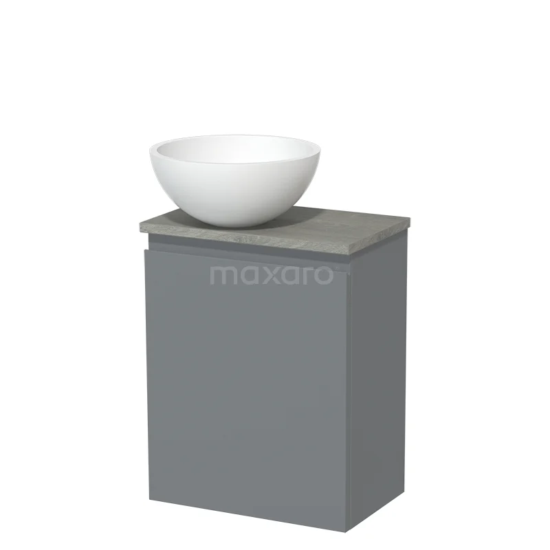 Toilet unit with countertop wash basin | 41 cm Mid grey Handleless front Matte white Solid surface wash basin Grey oak worktop TMK10-00731