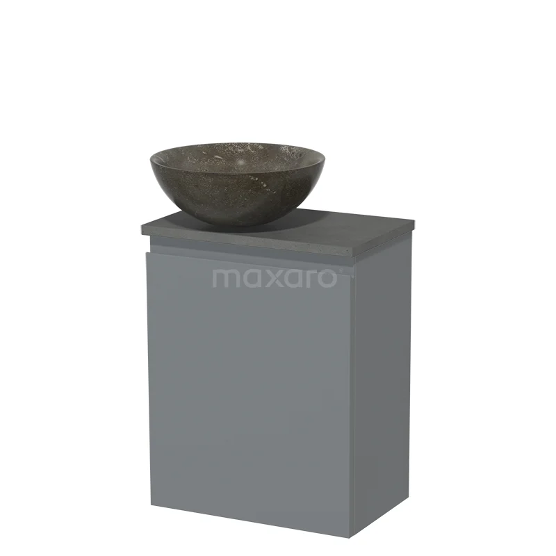 Toilet unit with wash basin | 41 cm Mid grey Handleless front Blue stone Natural stone wash basin Dark grey concrete worktop TMK10-05411