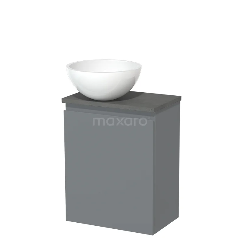 Toilet unit with countertop wash basin | 41 cm Mid grey Handleless front High-gloss white Mineral marble basin Dark grey concrete worktop TMK10-05412