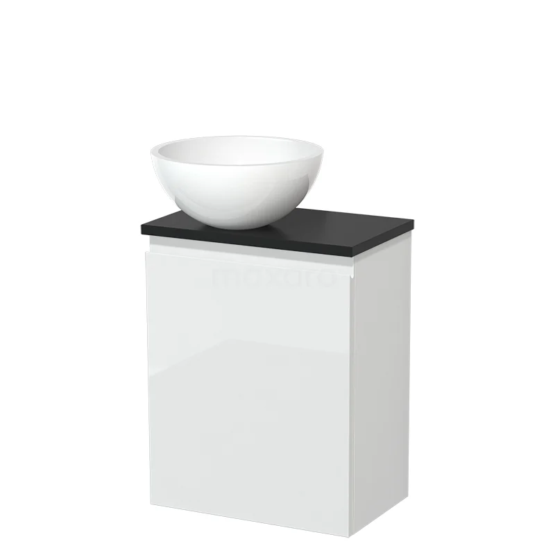 Countertop wash basin | 41 cm High-gloss white Handleless front High-gloss white Mineral marble basin Matte black worktop TMK10-04688
