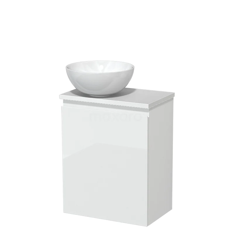 Toilet unit with wash basin | 41 cm High-gloss white Handleless front High-gloss white Ceramic countertop wash basin Matte white worktop TMK10-05455