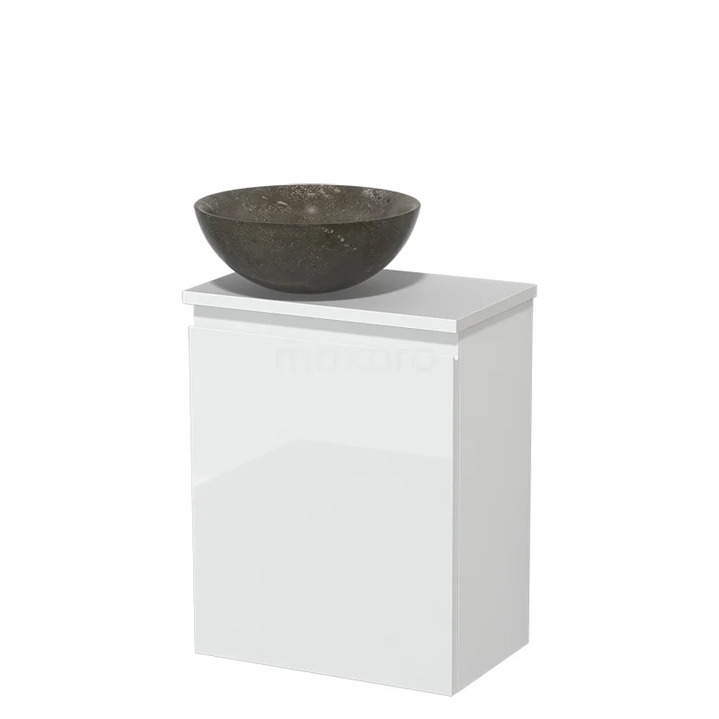 Toilet unit with wash basin | 41 cm High-gloss white Handleless front Blue stone Natural stone countertop wash basin Matte white worktop TMK10-05456