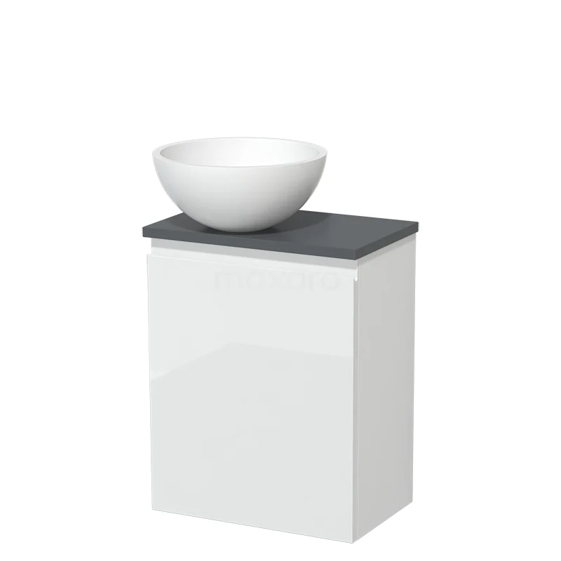Toilet unit with wash basin | 41 cm High-gloss white Handleless front Matte white Solidtop wash basin Dark grey worktop TMK10-05478