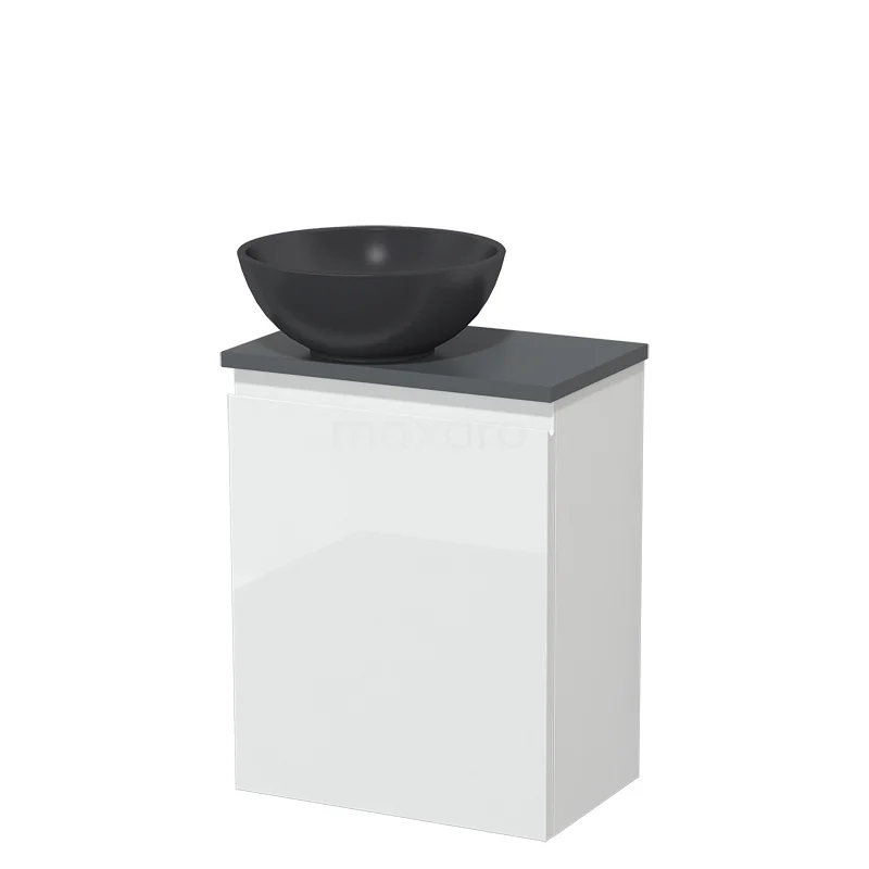 Countertop wash basin | 41 cm High-gloss white Handleless front Matte black Quartz wash basin Dark grey worktop TMK10-05479