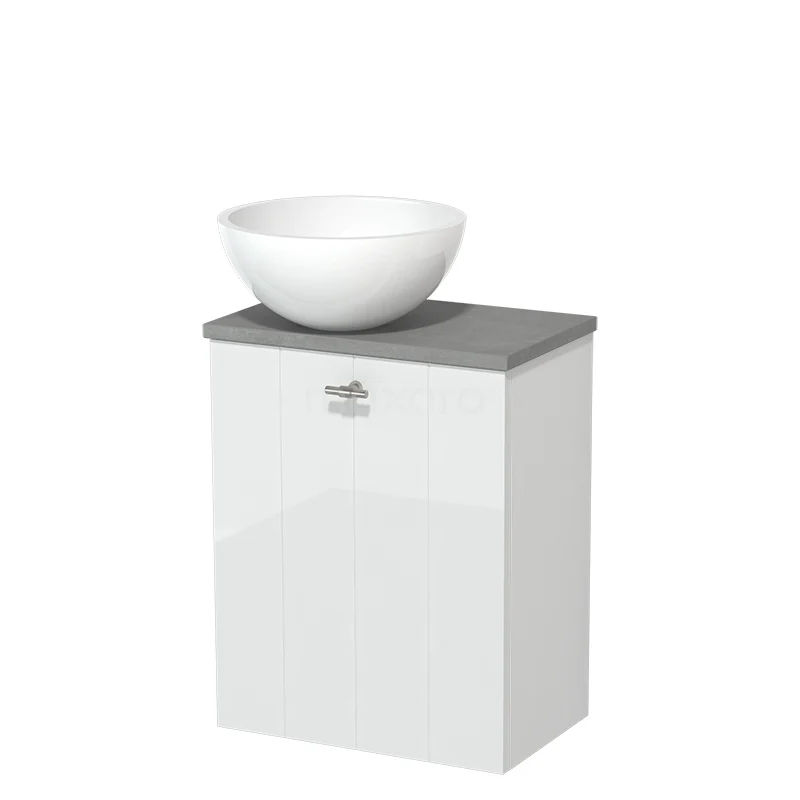 Toilet unit with countertop wash basin | 41 cm High-gloss white Lamel front High-gloss white Mineral marble countertop wash basin Light grey concrete worktop TMK10-05587