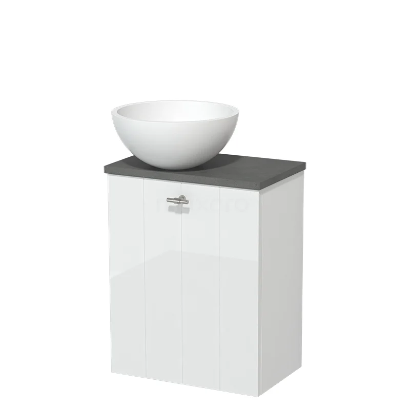 Toilet unit with countertop wash basin | 41 cm High-gloss white Lamel front Matte white Solidtop wash basin Dark grey concrete worktop TMK10-05608