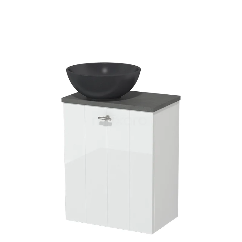 Countertop wash basin | 41 cm High-gloss white Lamel front Matte black Quartz wash basin Dark grey concrete fronts TMK10-05609