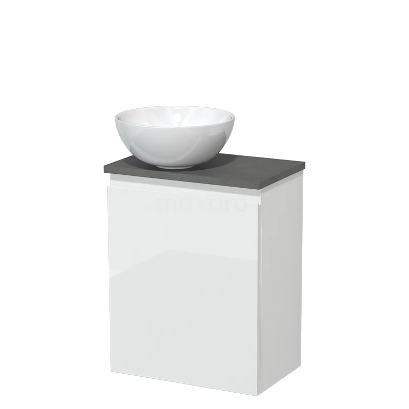 Toilet unit with countertop wash basin | 41 cm High-gloss white Handleless front High-gloss white Ceramic wash basin Dark grey concrete worktop TMK10-05610