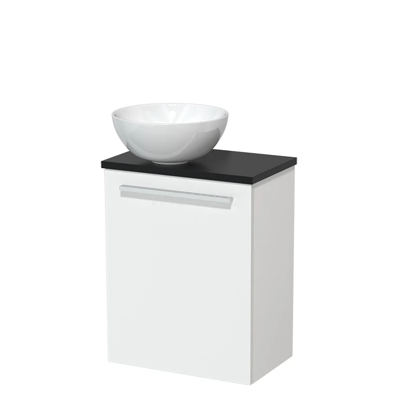 Toilet unit with wash basin | 41 cm Flat front Flat front High-gloss white Ceramic countertop wash basin Matte black worktop TMK10-04691