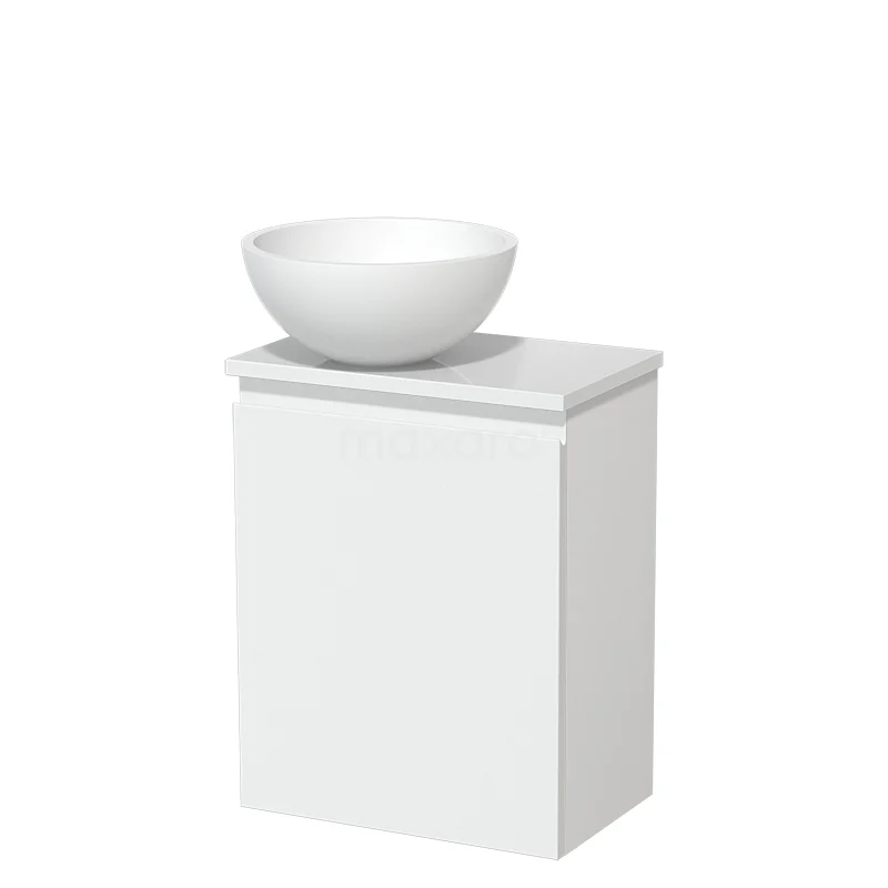 Toilet unit with wash basin | 41 cm Matte white Handleless front Matte white Solidtop wash basin High-gloss white worktop TMK10-05653