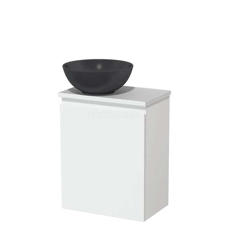 Toilet unit with countertop wash basin | 41 cm Matte white Handleless front Matte black Quartz wash basin High-gloss white worktop TMK10-05654