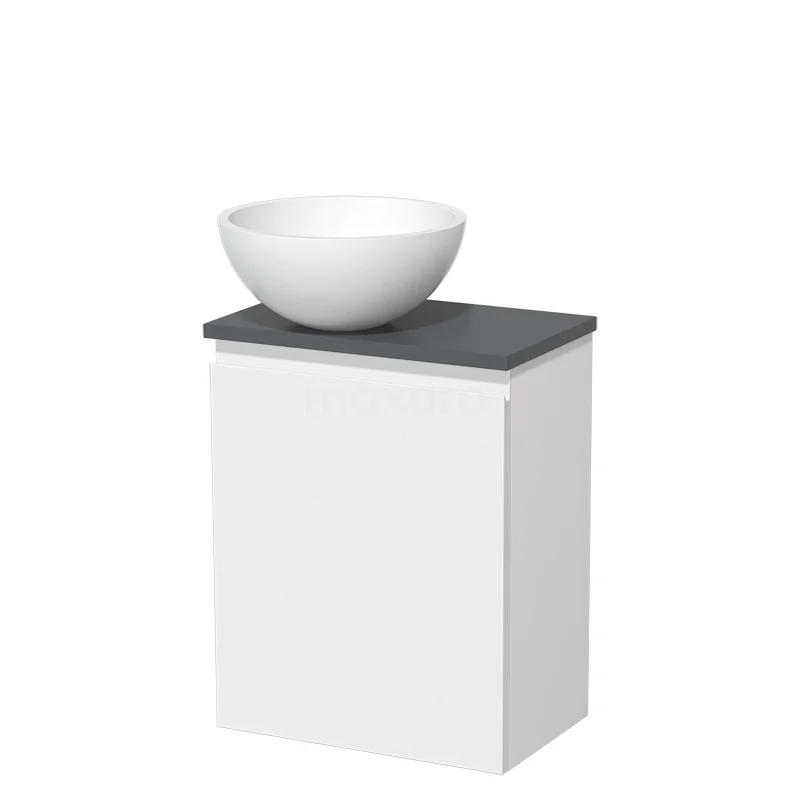 Toilet unit with countertop wash basin | 41 cm Matte white Handleless front Matte white Solid surface wash basin Dark grey worktop TMK10-05678