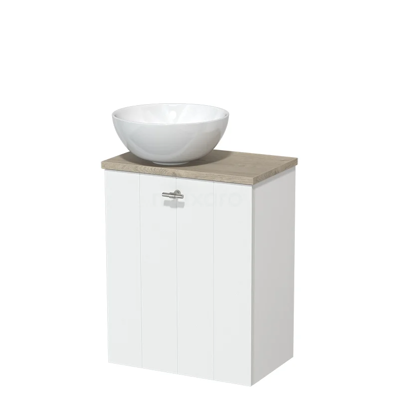 Toilet unit with countertop wash basin | 41 cm Matte white Lamel front High-gloss white Ceramic countertop wash basin Light grey oak worktop TMK10-05725