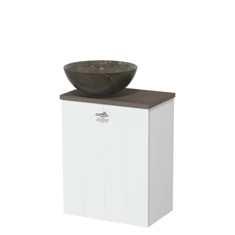 Toilet unit with countertop wash basin | 41 cm Matte white Lamel front Blue stone Natural stone Countertop wash basin Dark brown oak worktop TMK10-05746