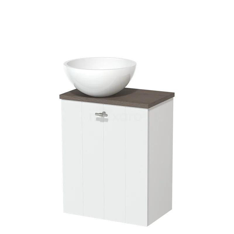 Toilet unit with countertop wash basin | 41 cm Matte white Lamel front High-gloss white Mineral marble countertop wash basin Dark brown oak worktop TMK10-05747