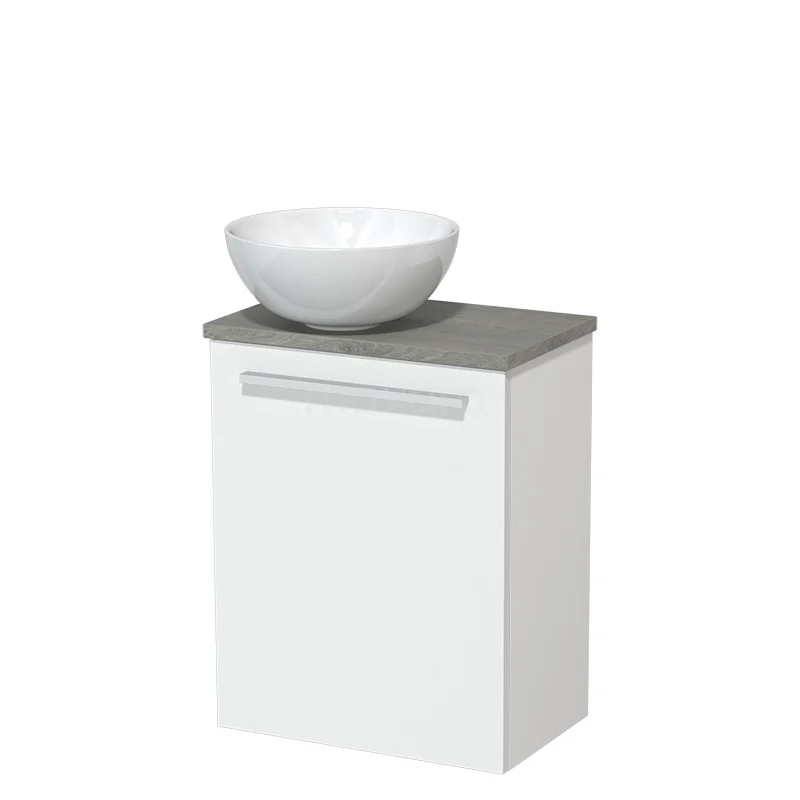 Toilet unit with wash basin | 41 cm Matte white Flat front High-gloss white Ceramic countertop wash basin Grey oak worktop TMK10-01233