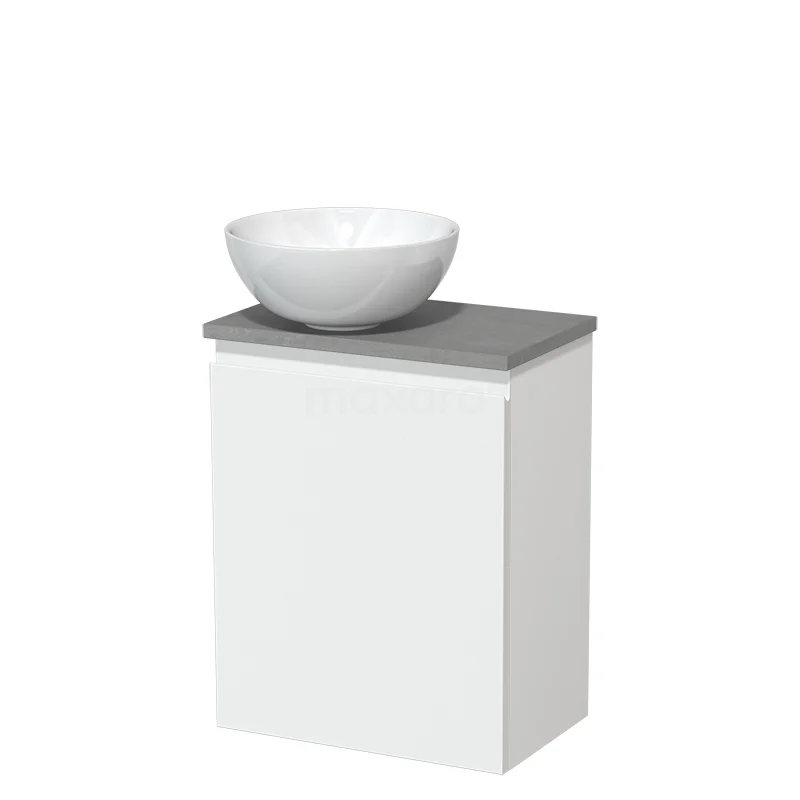 Countertop wash basin | 41 cm Matte white Handleless front High-gloss white Ceramic basin Light grey concrete worktop TMK10-05790
