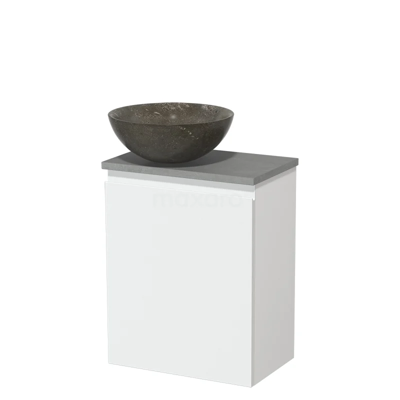 Toilet unit with wash basin | 41 cm Matte white Handleless front Blue stone Natural stone countertop wash basin Light grey concrete worktop TMK10-05791