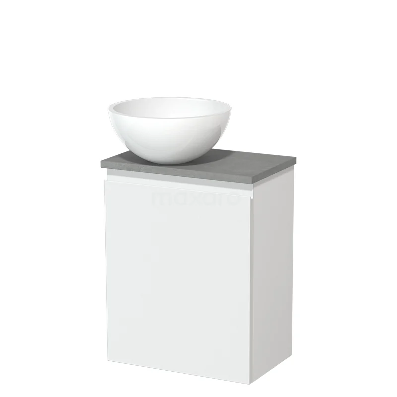 Countertop wash basin | 41 cm Matte white Handleless front High-gloss white Mineral marble basin Light grey concrete worktop TMK10-05792
