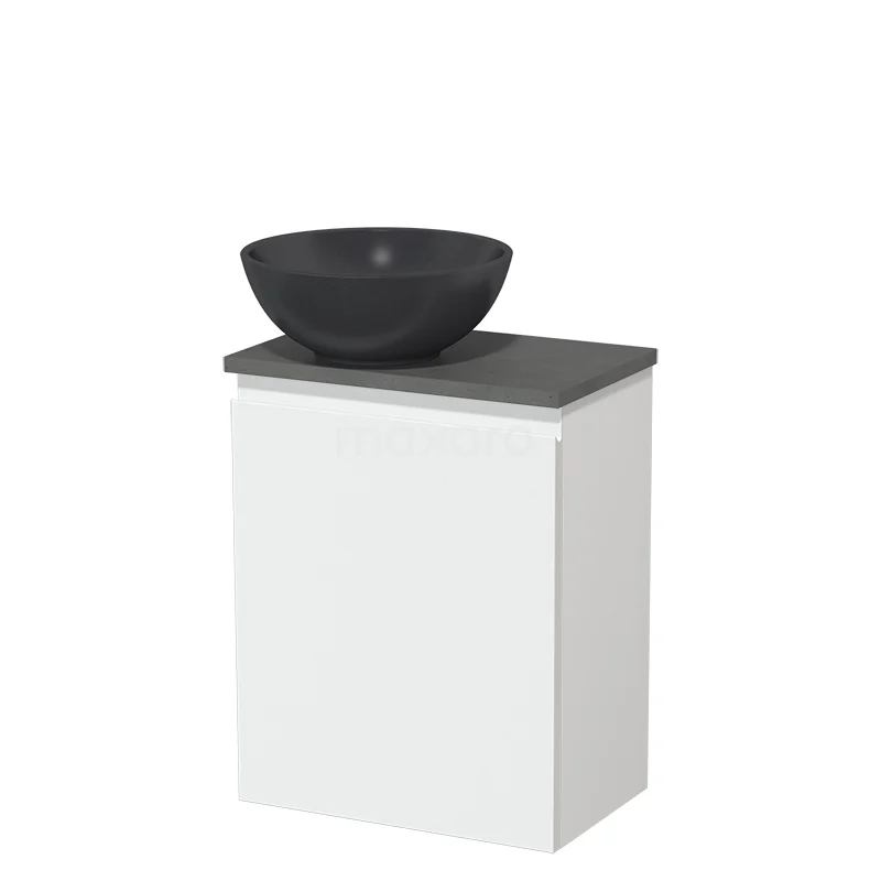 Countertop wash basin | 41 cm Matte white Handleless front Matte black Quartz basin Dark grey concrete worktop Fronts TMK10-05814