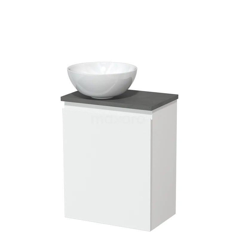 Toilet unit with countertop wash basin | 41 cm Matte white Handleless front High-gloss white Ceramic wash basin Dark grey concrete worktop TMK10-05815