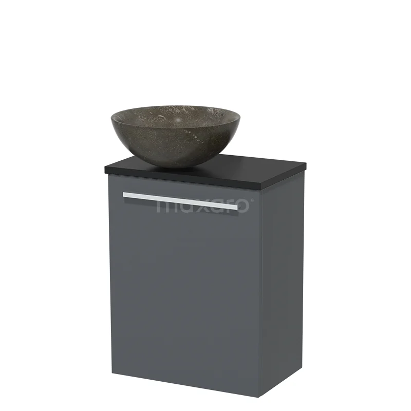 Toilet unit with wash basin | 41 cm Dark grey Flat front Blue stone Natural stone countertop wash basin Matte black worktop TMK10-04712