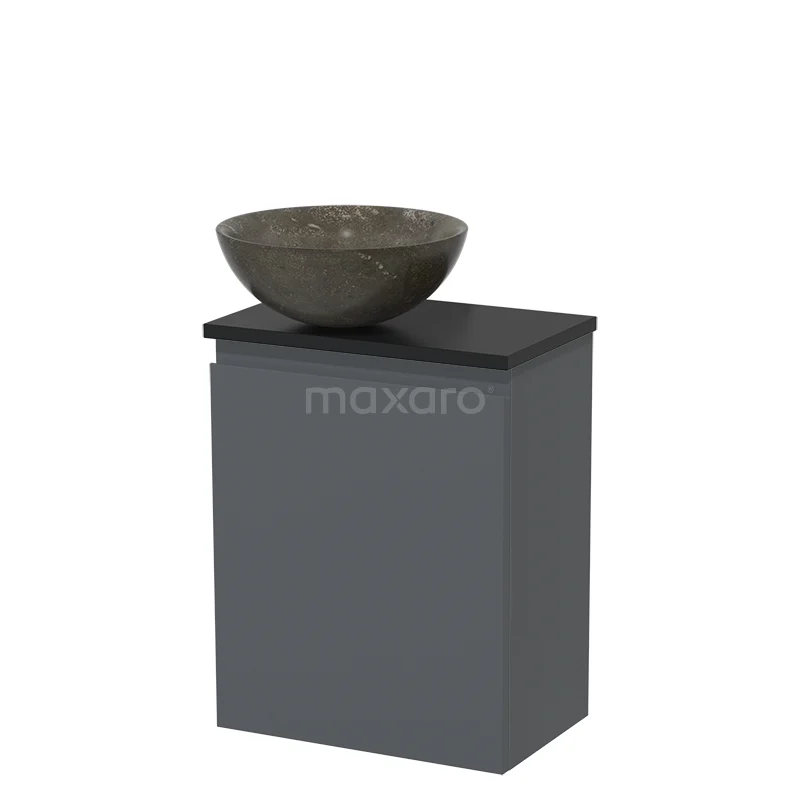 Toilet unit with wash basin | 41 cm Dark grey Handleless front Blue stone Natural stone countertop wash basin Matte black worktop TMK10-04722