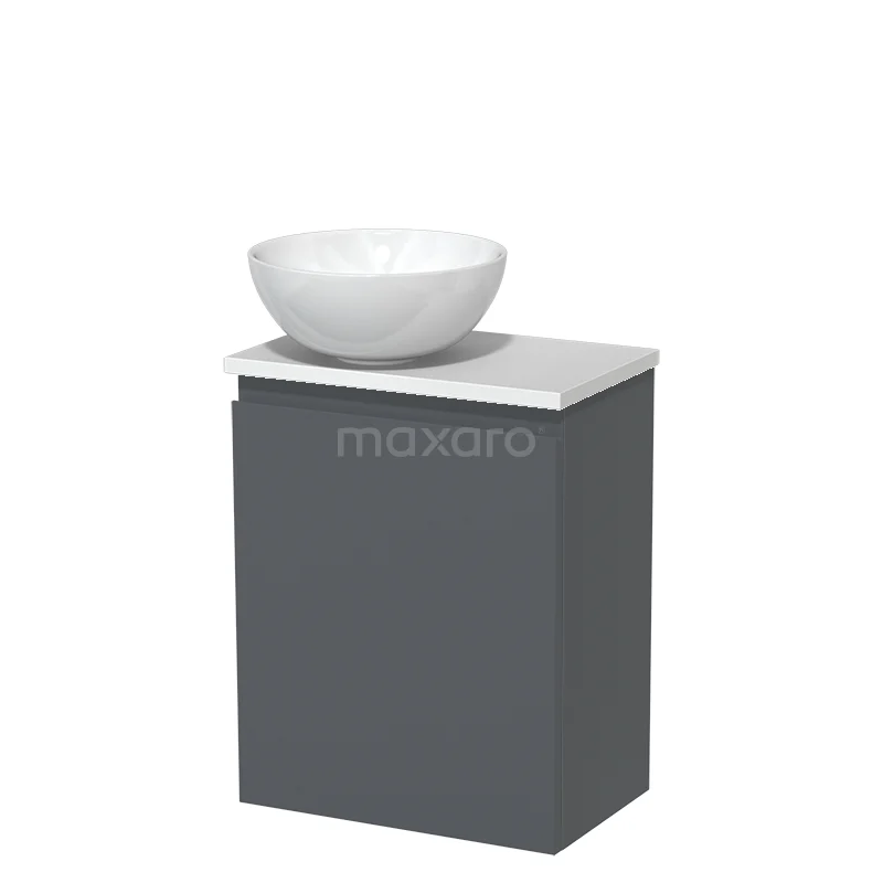 Toilet unit with countertop wash basin | 41 cm Dark grey Handleless front High-gloss white Ceramic countertop wash basin Matte white worktop TMK10-05870