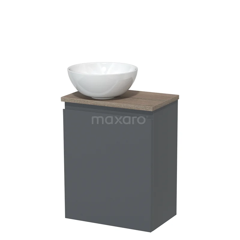 Toilet unit with wash basin | 41 cm Dark grey Handleless front High-gloss white Ceramic countertop wash basin Oak worktop TMK10-05915