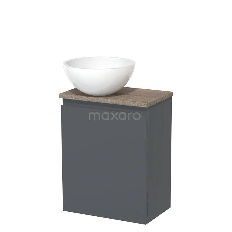Toilet unit with countertop wash basin | 41 cm Dark grey Handleless front High-gloss white Mineral marble countertop wash basin Oak worktop TMK10-05917