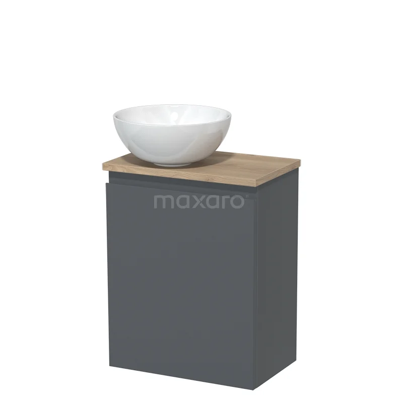 Toilet unit with countertop wash basin | 41 cm Dark grey Handleless front High-gloss white Ceramic basin Light brown oak worktop TMK10-02825