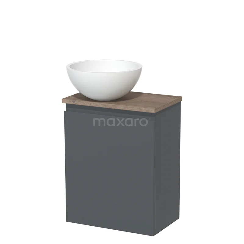 Countertop wash basin | 41 cm Dark grey Handleless front Matte white Solid surface basin Mid brown oak worktop TMK10-04545