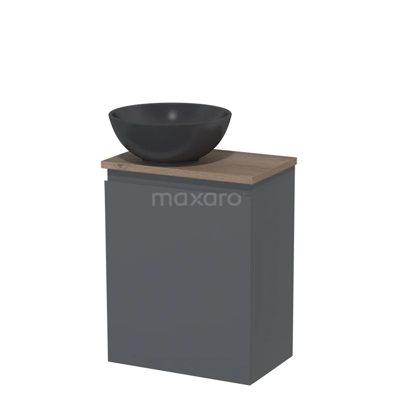 Toilet unit with countertop wash basin | 41 cm Dark grey Handleless front Matte black Quartz basin Mid brown oak worktop TMK10-04546