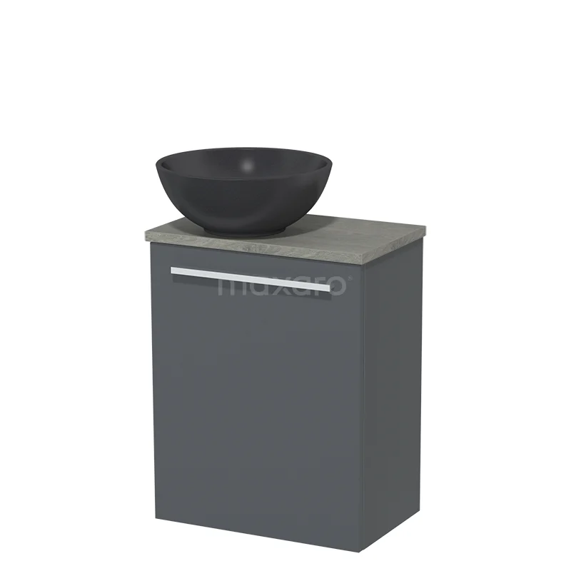 Toilet unit with countertop wash basin | 41 cm Dark grey Flat front Matte black Black oak Countertop wash basin Grey oak worktop TMK10-01497