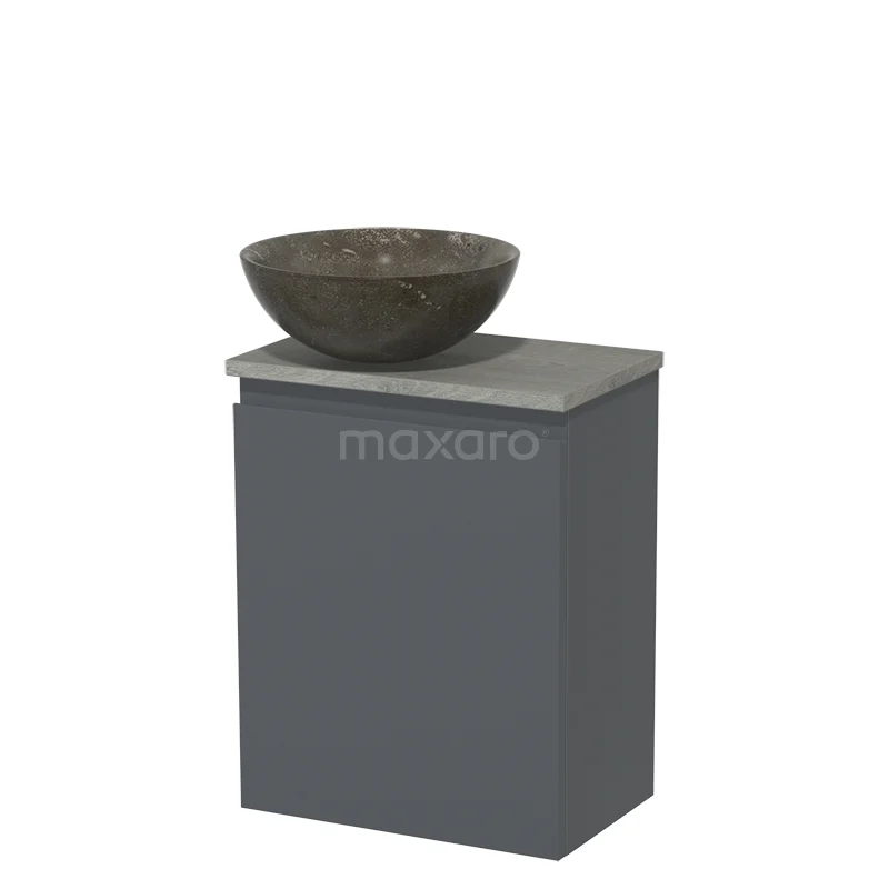 Toilet unit with countertop wash basin | 41 cm Dark grey Handleless front Blue stone Natural stone Countertop wash basin Natural stone Natural oak worktop Grey oak worktop TMK10-01504