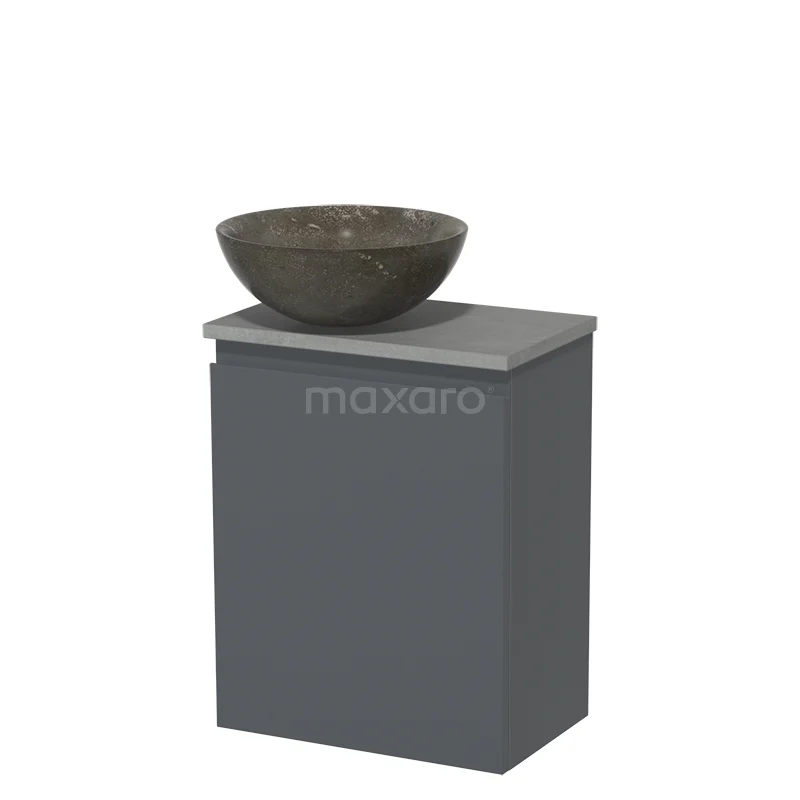 Toilet unit with countertop wash basin | 41 cm Dark grey Handleless front Blue stone Natural stone basin Light grey concrete worktop TMK10-05996