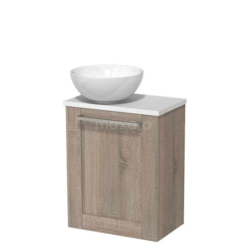 Toilet unit with countertop wash basin | 41 cm Oak Front High-gloss white Ceramic countertop wash basin High-gloss white worktop TMK10-06235