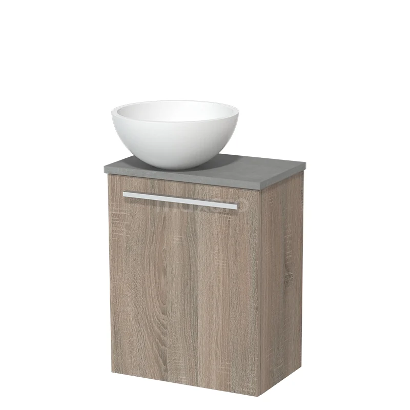 Toilet unit with wash basin | 41 cm Oak Flat front Matte white Solidtop wash basin Light grey concrete worktop TMK10-06303