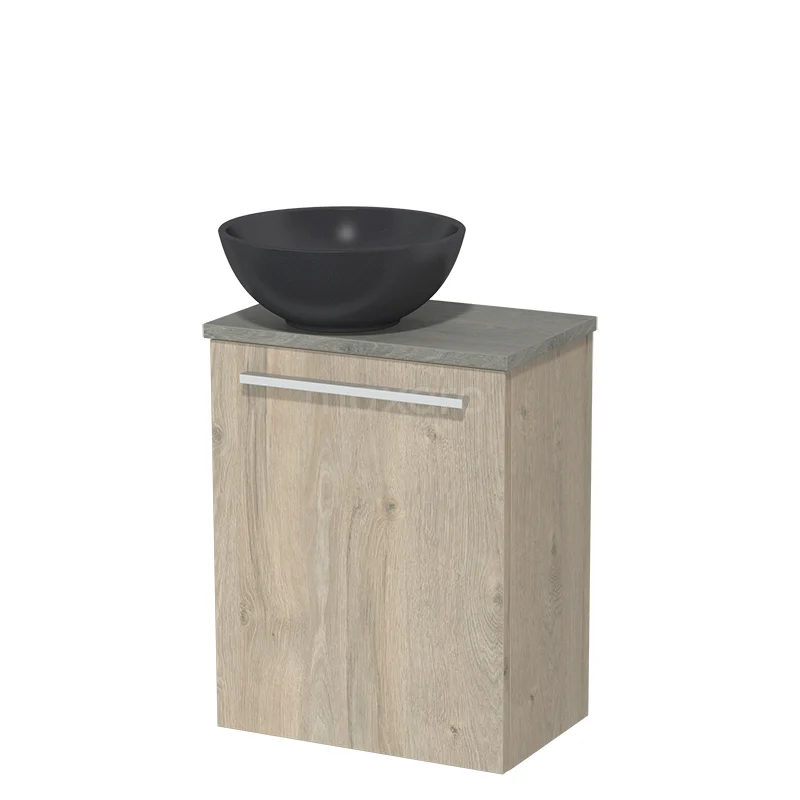 Toilet unit with wash basin | 41 cm Light grey oak Flat front Matte black Quartz wash basin Grey oak worktop TMK10-02047