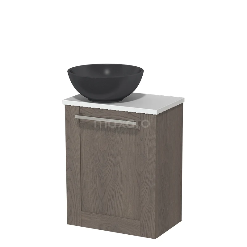 Toilet unit with countertop wash basin | 41 cm Dark brown oak Front Matte black Quartz wash basin High-gloss white worktop TMK10-06659